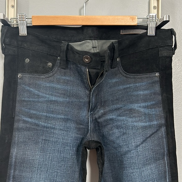 Rag & Bone Lamb Leather + Jean Combo Skinny Pant, Blue, Black, Size 28 - Picture 3 of 14